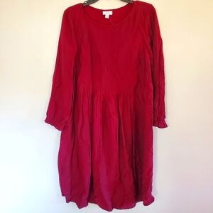 NWT J.JILL Cranberry Pintucked Lightweight Red Dress Long Sleeve Oversize SmallT